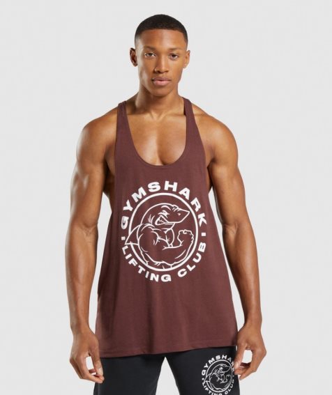 Men's Gymshark Legacy Stringer Tanks Burgundy | CA 63850D